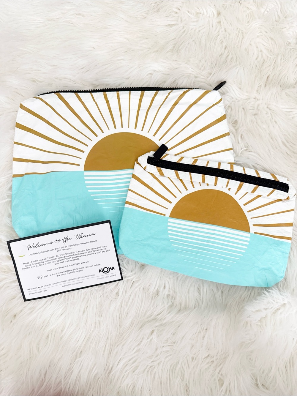 ALOHA Collection Teal, White & Gold Sunrise Zip Pouch Set